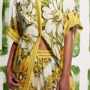 Alena Gisela Linen Floral Yellow and White Pant & Top Set